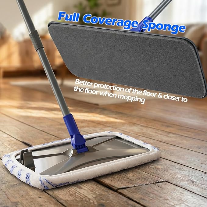 MASTERTOP Microfibre Flat Mop, Extended Wet Dry Large Floor Mop with 5 Reusable Pads & Telescopic Handle, Dust Mops for Laminate Wooden Hard Floor Vinyl Tile Floors Cleaning - Send 1 Cleaning Scraper
