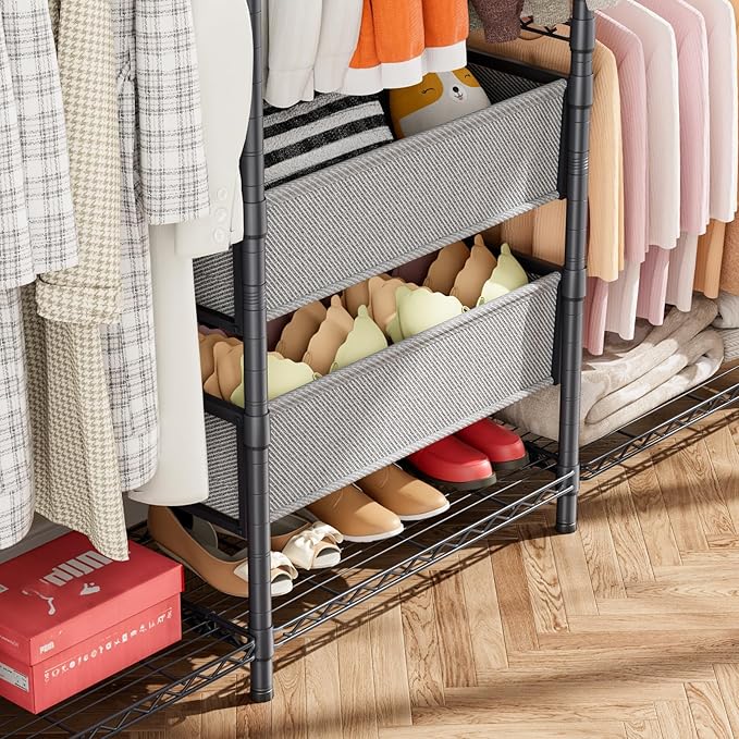 Golpart Coat Rack Clothes Wardrobe：Closet Organizer and Storage Clothing Garment Rack with Shelves Heavy Duty for Hanging Clothes Portable Adjustable Black 15.8" DX69 WX76.75 H