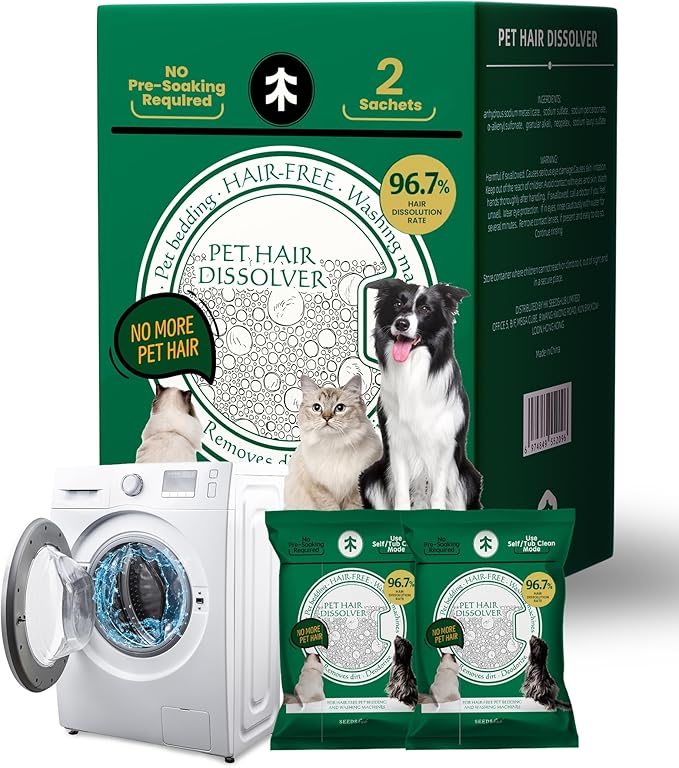 SEMECH by Seedshub Pet Hair Dissolver for Washing Machine-2 Sachets, 96.7% Hair Dissolution, Dog & Cat Hair Remover, Removes Odors & Residue, HE Compatible for Front & Top Load Washers, Septic Safe