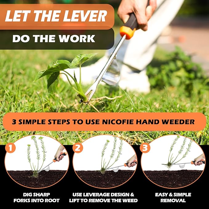 2026 Hand Weeder Tool, Rubber Handle Manual Weeder Puller Tool, Uprooting Weeding Tools, Crack Weeder Crevice, 4 Teeth Weeding Tool, Weeding Artifact Tool for Gardening(3 Pcs)