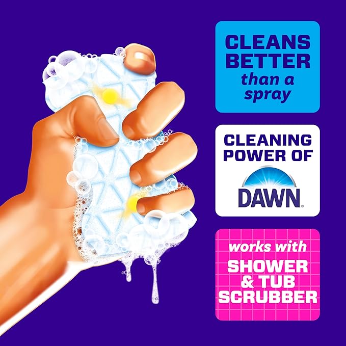 Mr. Clean Magic Eraser Sponge, Bathroom, Shower, Tub Cleaner, Soap Scum Remover, Bathroom Cleaning Supplies, Dawn Cleaning Power with Lemon Scent, Shower & Tub, 6ct