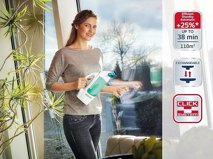 Leifheit Window Vacuum Cleaner Dry&Clean, Modular with Unique Handle System and Intelligent Standby, Window Cleaner, Battery-Powered, White Blue