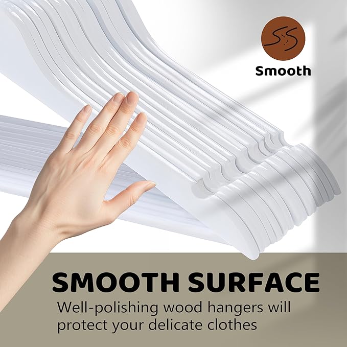 Edergoo Wooden Hangers 20 Pack, Smooth Wood Hangers with 360° Swivel Hook & Notches, Slim Coat Hanger Wooden for Closet, White