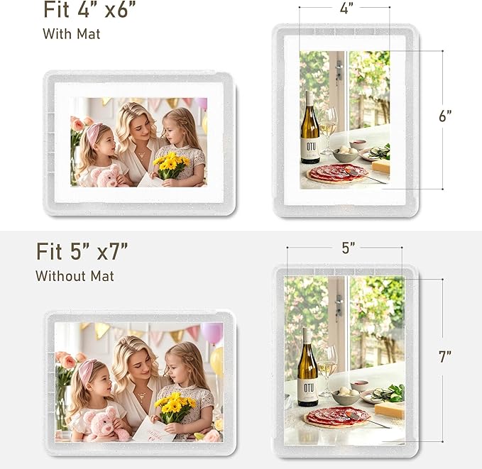 5x7 Picture Frame, Clear Acrylic Photo Frame with White Mat for 4x6 Photos, One-Piece Shatterproof Tool-Free Design, UV-Resistant Waterproof Tabletop Frame for Home Office Decor with 10-Year Warranty