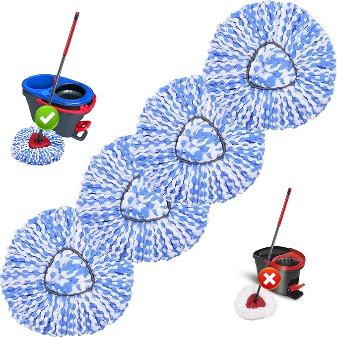 Spin Mop Replacement Heads Compatible with O Cedar RinseClean 2 Tank System,4 Pack Mop Refills Microfiber Mop Replace Heads,Deep Cleaning for All Flooring,Machine Washable and Easy to Install