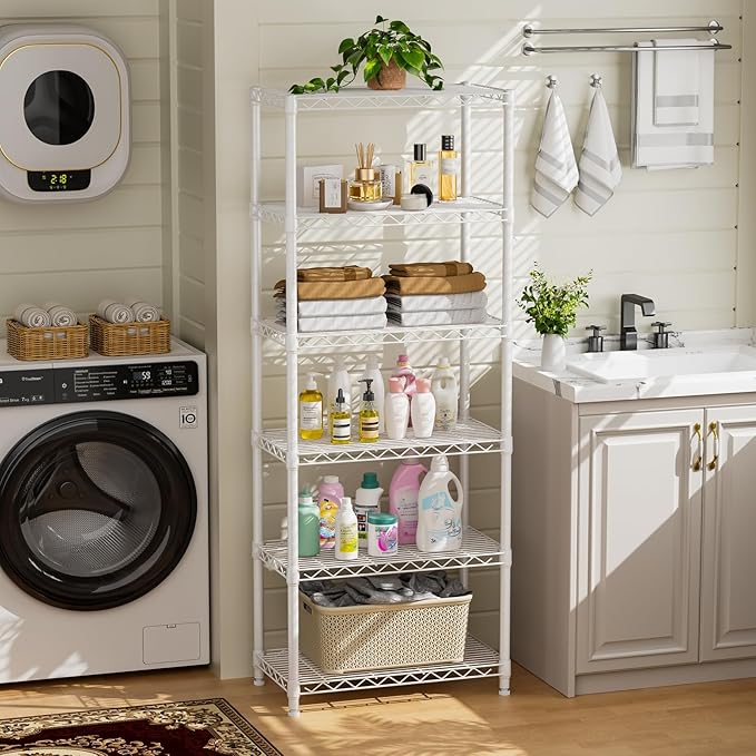 Golpart 5 tire Shelves Storage Wire Shelving Unit Metal Shelf Adjustable Organizers Storage Shelving with Wheels for Bathroom Laundry Room Kitchen Pantry12”D x 22”W x 69”H White