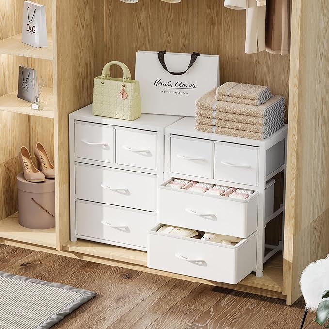 Homeiju Stackable 4-Drawer Fabric Dresser with Waterproof Wood Top – Closet Organizer & Storage Drawers for Bedroom, Modern Metal Frame Design (3 Tier)