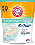 Arm & Hammer Sensitive Scent 5-in-1 Laundry Detergent Power Paks, 50 Count, Fresh