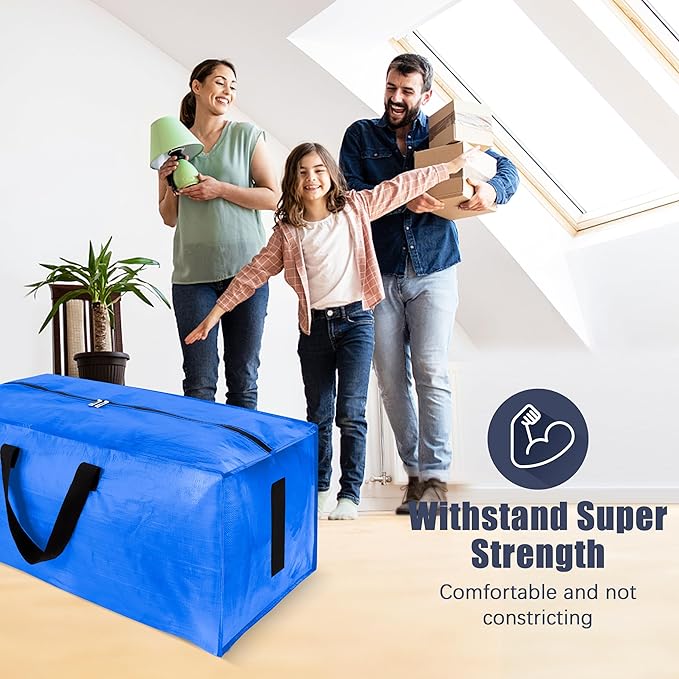 HOMESURE 12 Pack Large Strong Moving Bags with Zippers & Carrying Handles - Water-Resistant - Heavy Duty Storage Tote for Space Saving, Fold Flat, Alternative to Moving Box (Sky Blue)