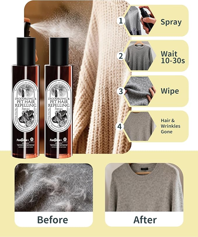 FurGone by Seedshub Pet Hair Repelling Spray, Odor Neutralizer | Anti-Static Wrinkle Release Pet-Friendly Botanical Sprays for Clothing and More, Pine Nut Scent, Up to 2800 Sprays, 6.76oz (2 Pack)