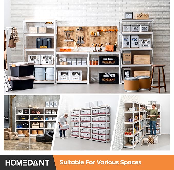 HOMEDANT 35.9" W 5 Tier Heavy Duty Garage Shelving Adjustable Metal Rack Storage Shelves Standing Shelf Unit Organizers Pantry Closet White 2Pack