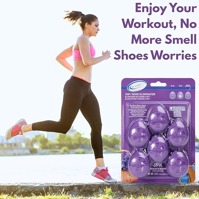 Air Jungles Shoe Deodorizer Balls 6 Ct, Lavender Scent, Odor Remover Balls for Sneakers, Gym Bags, Lockers, Closets, Hampers, and Drawers, Essential Oil Provides Natural Freshness