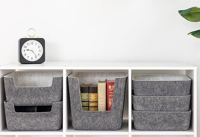 Three by Three Seattle felt·like·it!™ Large Cubby Storage Bin Set of 2 – Eco-Friendly Recycled Felt Bins for Home & Office Organization, Charcoal