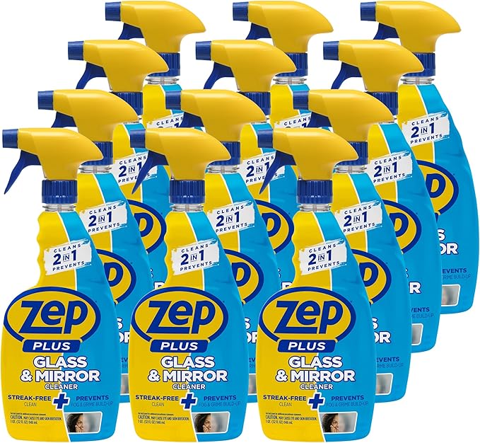 Zep Plus Glass & Mirror Cleaner - 32 Oz. (Case of 12) - R53812 - Keep Your Mirror and Glass Surfaces Clear + Streak-free While Also Preventing Mirror Fog…