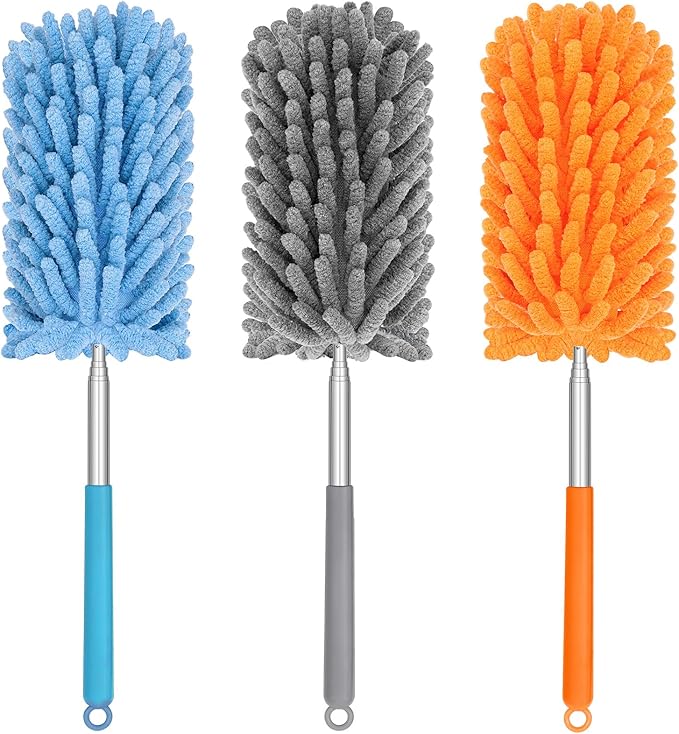 Mini Duster for Cleaning, 360° Bendable Hand Dusters with Extension Pole, Washable Small Duster for Car Interior, Office, Furniture