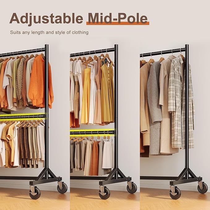 HOKEEPER Z Rack for Clothing Heavy Duty Clothes Rack Hold 550 LBS Commercial Garment Rack with Wheels Rolling Portable Z Base for Bedroom, Living Room, Laundry, Black, 22.8" D x 62.6" W x 87.8" H
