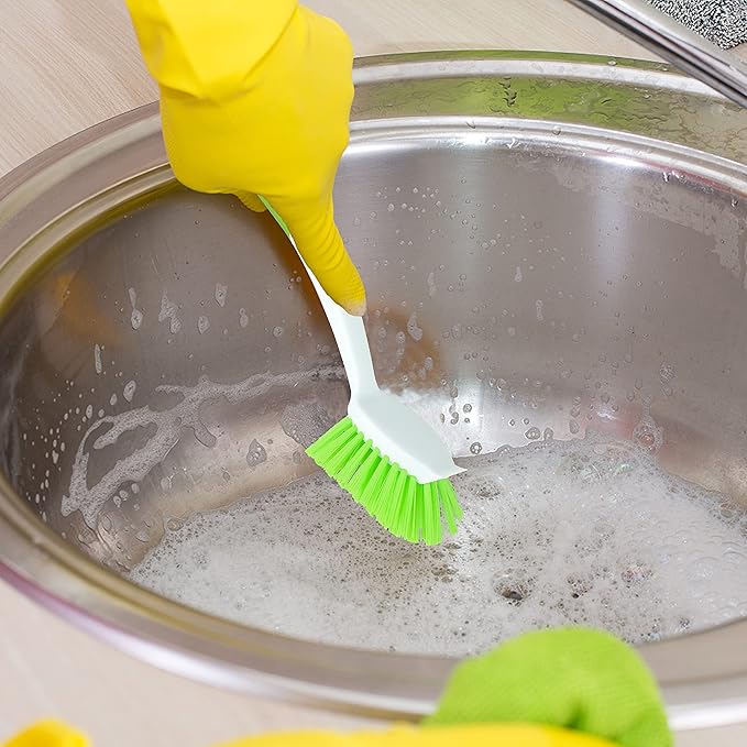 PHYEX 2-Pack Kitchen Green Scrub Brush for Cleaning Dishes Pots Pan Sink and Bathroom with Comfortable Long Handle