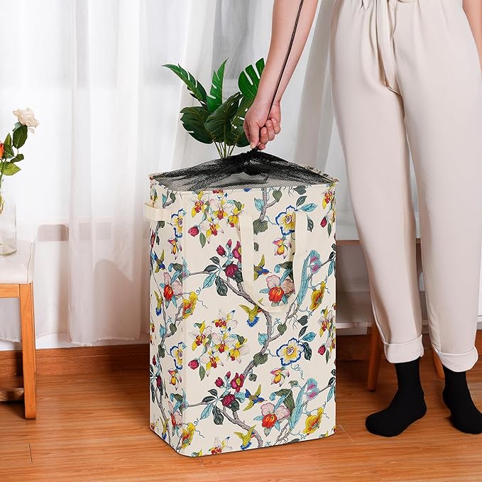 efluky Slim Laundry Basket, Narrow Laundry Hamper with Handles, Collapsible Dirty Clothes Hamper, Tall Laundry Bin for Laundry Room, Dorm and Bedroom, 19.8 Gallon (75L) Floral