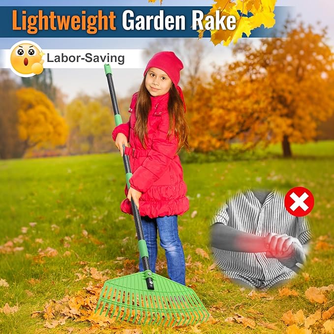 Ultra-Lightweight Leaf Rake, 16.5" Wide Head & 59" Comfort Grip Handle, Gentle Flexible Tines for Safe Use on Grass, Perfect for Yard Cleanup in Flower Beds and Narrow Areas