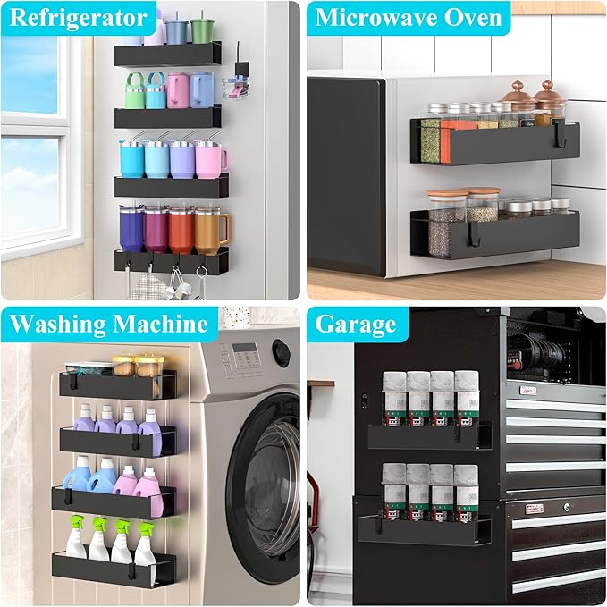 Metal Magnetic Water Bottle Holder for Refrigerator, Cup Holder Organizer for Stanley and Tumbler for Kitchen, 4 Pack, Jet Black