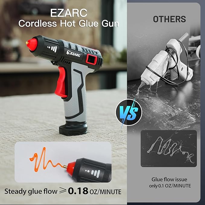 EZARC Cordless Hot Glue Gun with 30 Pcs Mini Glue Sticks, 15s Heating Fast Mini Glue Gun kit, Smart Power-Off, 2500 mAh Rechargeable Battery, DIY, Crafts, Decorations, Home Repairs, Gray