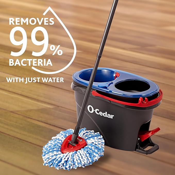 O-Cedar EasyWring RinseClean Microfiber Spin Mop & Bucket Floor Cleaning System with 3 Extra Refills, Plastic, Grey