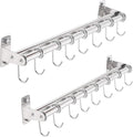 Dseap Pot Rack - Pots and Pans Hanging Rack Rail with 8 Hooks, Double Bars, Pot Hangers for Kitchen, Wall Mounted, Chromed, Pack of 2