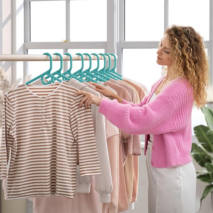 NEATERIZE Thick Heavy Duty Hangers - Aqua Plastic Clothes Hangers 38 Pack - Great for Coat Hanger, Jackets Jeans & Suit Hanger for Closet - New Apartment Essentials Percheros Ganchos para Colgar Ropa