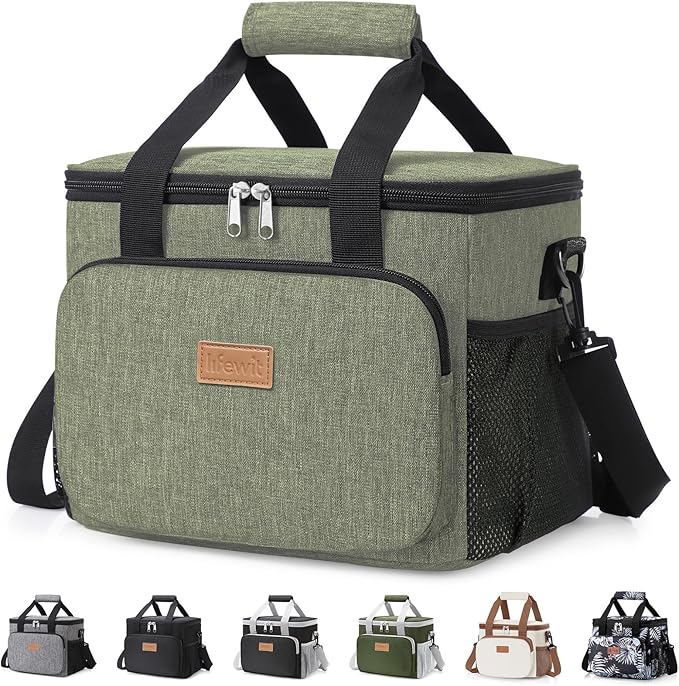 Lifewit Medium Lunch Bag, Insulated Lunch Box, Soft Cooler Cooling Tote for Adult Men Women, Dark Green 12-Can (9L)