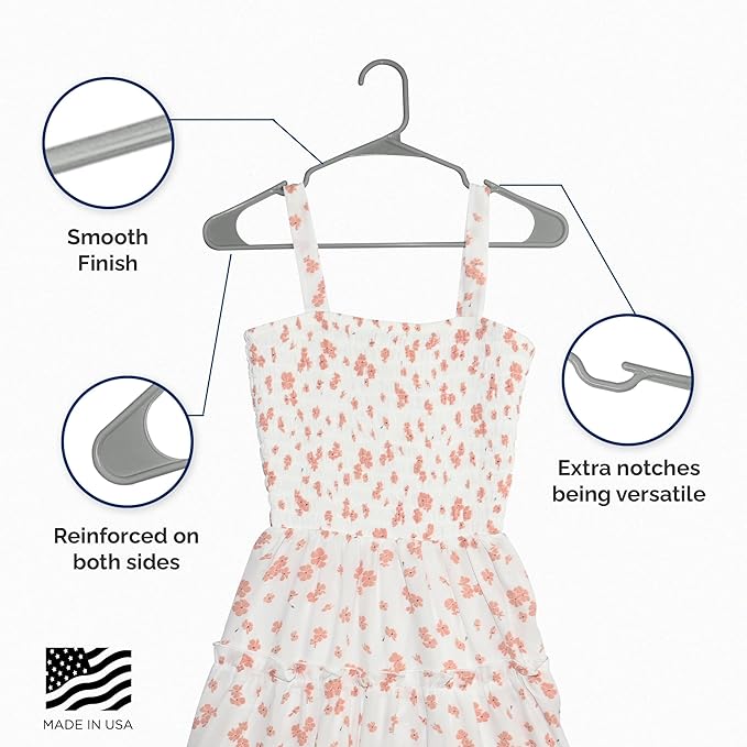 Closetselect Plastic Hangers 50 Pack - Space Saving Clothes Hangers, Made in USA, Durable & Strong Plastic Shirt & Coat Hanger with Notches & Shoulder Grooves, Non-Slip Clothing Hangers | Silver Hail