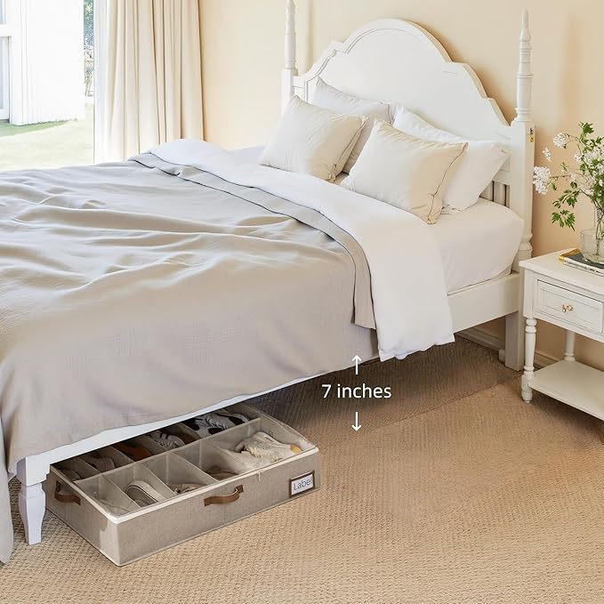 StorageWorks Under Bed Shoe Storage for Closet, 2-Pack Ultra-thick Fabric Shoe Organizer, Collapsible Shoes Containers with Bottom Support, Fits up to 24 Pairs, Taupe