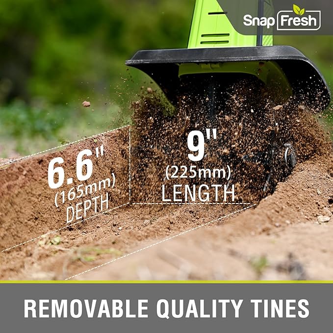 SnapFresh Cordless Tiller Cultivator, 20V Electric Garden Tiller with 4.0Ah Battery and Fast Charger, 300 RPM Battery Powered Rototiller, 9" Width 6.6" Depth, 3 Speed Handheld Tiller with Steel Tines
