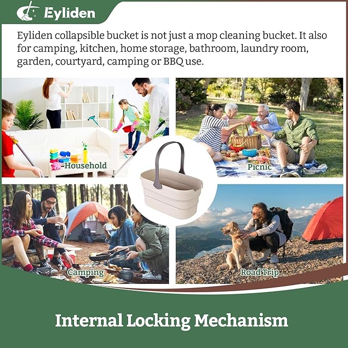 Eyliden Collapsible Bucket, Bucket for Cleaning Mop, 10L(2.6Gallon) Multiuse Foldable Water Pail, Portable Handy Basket for Cleaning Mop, Camping, Tailgating and More