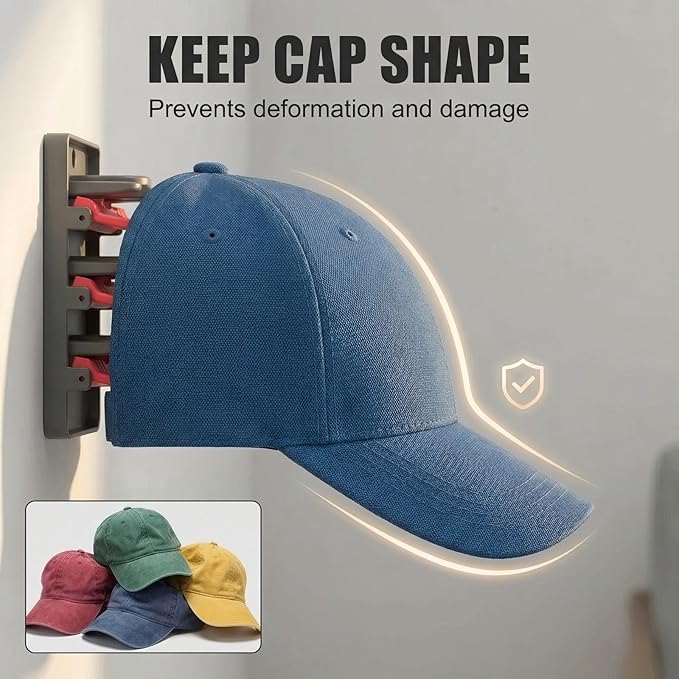 JBD Multicolor Hat Organizer for Baseball Caps, 2-Pack Wall Mounted Hat Rack Holds 20 Hats, Innovative Auto-Grip Clips Hat Holder for Closet Door & Bedroom, Damage-Free Room Decor Cap Storage