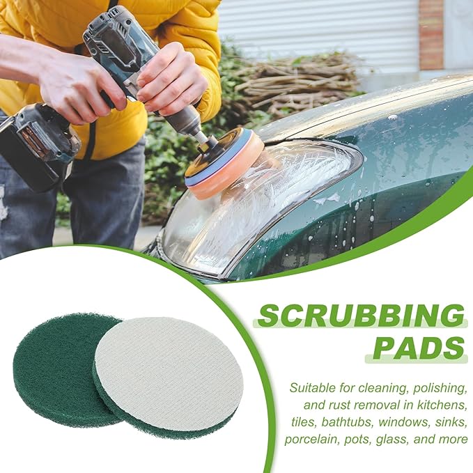 Power Scrub Pads, Scrubbing Pads 400 Grits Scouring Discs - Fitting for (Home Kitchen Cleaning - Drill Attachment - Scrubber Replacement) 6 Pcs & 5 Inch & Dark Green