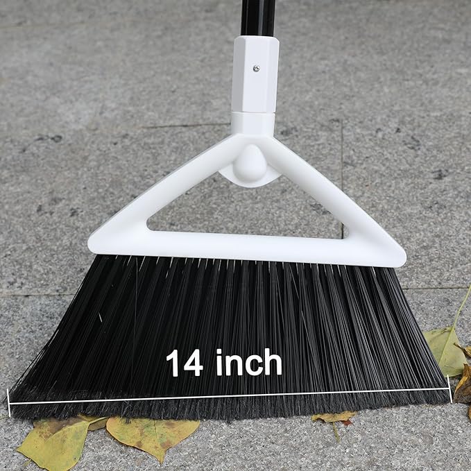 Heavy Duty Angle Broom 2 Pack - White Broom for Outdoor & Indoor, Garage, Driveway, Sidewalk, Kitchen & More, Long Handle