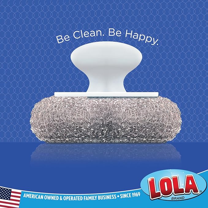 LOLA Steel Wool Wire Mesh Scouring Pad w/Hand Saver Knob, Heavy Duty, Galvanized Steel Wire, Abrasive, for Pots, Pans, Ovens, Grills - 1 Pack