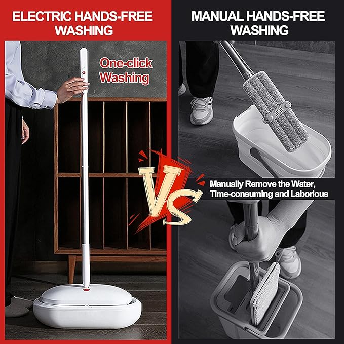 Cordless Electric Spin Mop Power Mop with 4 Floor Scrubber Pads/Automatic Cleaning Bucket/Water Sprayer,Lightweight & Rechargeable,Suitable for Wooden, Marble, Tile, Hardwood Floor.
