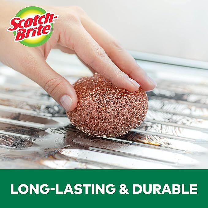 Scotch-Brite Copper Coated Scrubbing Scour Pads, 3 Scouring Scrubber Pads (Pack of 2)