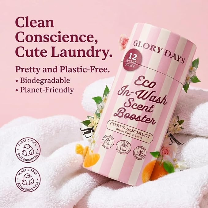 Glory Days In-Wash Scent Booster & Fabric Smell Deodorizer – Citrus Socialite (Bright Citrus Blend) | Chic Laundry Beads for Long-Lasting Fragrance | Plant-Conscious, Plastic-Free, 21 Washes
