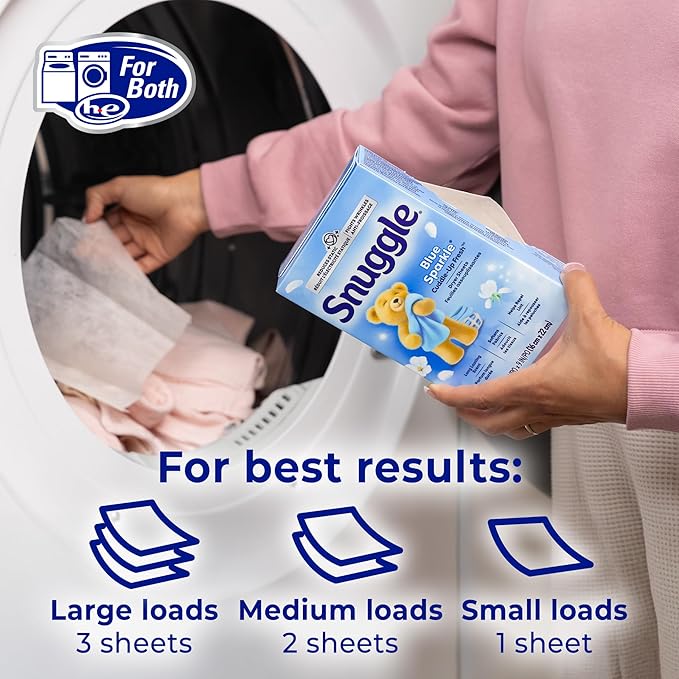 Snuggle Fabric Softener Dryer Sheets, Blue Sparkle Cuddle-Up Fresh, 230 Ct, Long-Lasting Fresh & Clean Scent, Softens Fabric, Reduces Static, Fights Wrinkles, Helps Repel Lint & Pet Hair, HE Safe