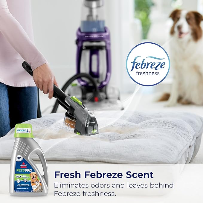Bissell PET PRO OXY Urine Eliminator with Febreze Carpet Deep Clean Solution, with StainProtect Technology, for use in leading upright carpet cleaners, 48oz, Our best formula for pet messes & odors