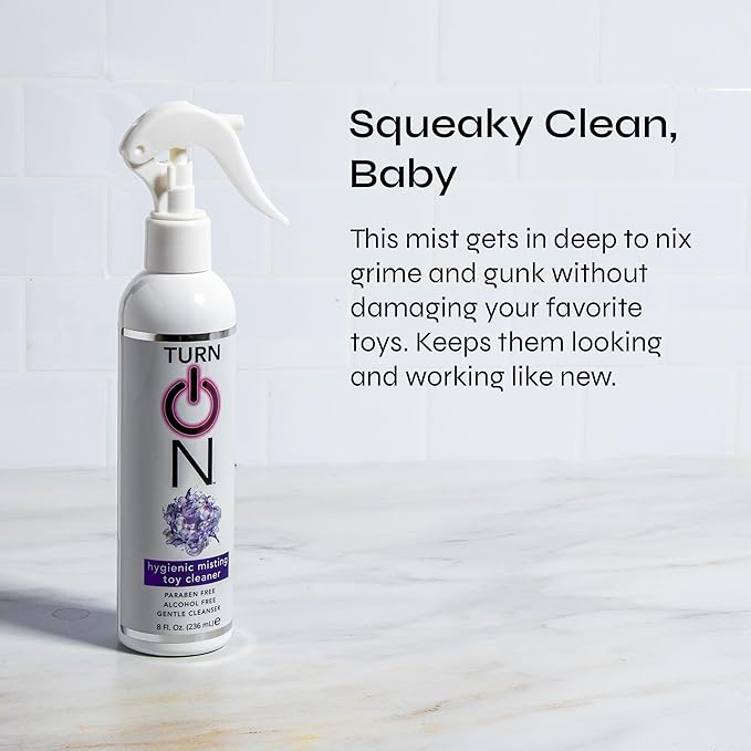 Turn On Hygienic Misting Toy Cleaner, 8 Ounce All Purpose Alcohol Free Gentle Cleansing Spray, No Harsh Chemicals Safe for All Toys and Surfaces, Paraben Free & Sulfate Free
