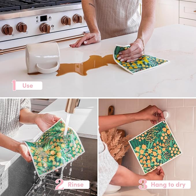 Papaya Reusable Paper Towels, Premium Swedish Dishcloths with Hook, Non-Scratch Reusable Paper Towel, 1 Sheet Replaces 17 Rolls - 2 Sheets, 1 Hook