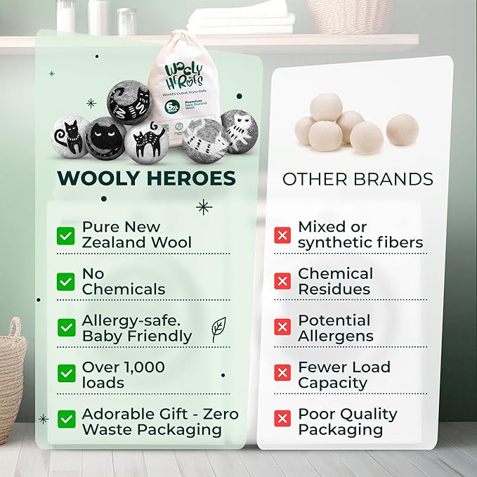 No More Dryer Sheets! XL Wool Dryer Balls 6-Pack, Reusable Laundry Softener & Static Reducer, Eco-Friendly, Long-Lasting, Safe for Sensitive Skin