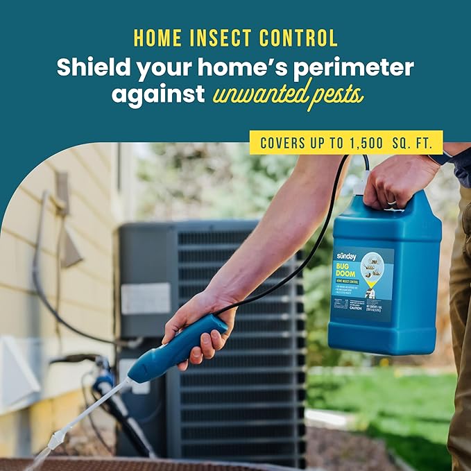 Sunday Bug Doom - Home Insect Spray - Outdoor Insect Repellent - Botanically Derived Formula - 1 Gallon Bottle & Wand Sprayer