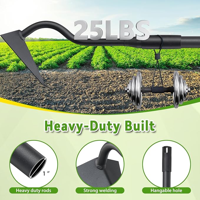 Lilyvane Garden Hoe, Heavy Duty Plow Hoe Garden Tool for Plowing,Cultivating, Trenching, Ridging, Weeding, Loosening Soil, 55 Inch Long Handle, V Shaped Sharp Triangle Hoe, Gardening Hand Tools