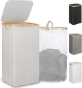 iEGrow 110L Laundry Basket with Lid, Laundry Hamper with Bamboo Handle,Clothes Basket Organizer with Removable Inner Bag for Clothes Toys Towels,Light Grey