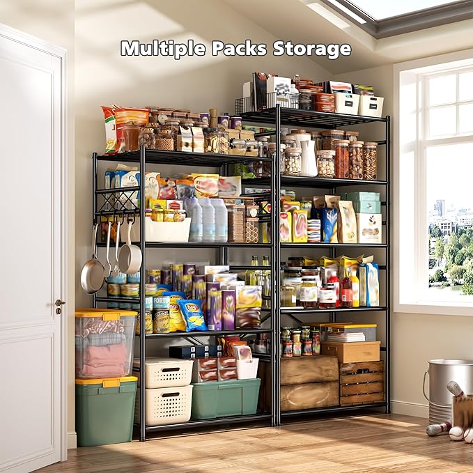 DurayLoly Storage Shelves 5 Tier Capacity,Metaling Shelving with Hooks,Heavy Duty Garage Shelves Unit with Leveling Feet,Wire Shelving for Pantry,Kitchen and Closet,23.6" W x 13.8" D x 72.4" H,500lbs
