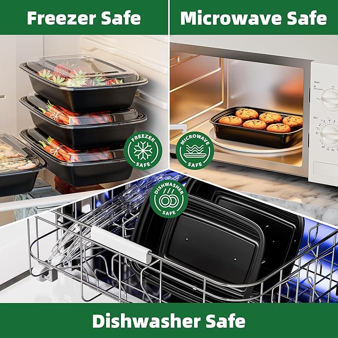 Meal Prep Containers, 50 Pack 32oz (100-Piece) Disposable Take Out Food Storage Containers with Leakproof Lids, Reusable Plastic To Go Lunch Boxes, BPA Free, Microwave/Dishwasher/Freezer Safe